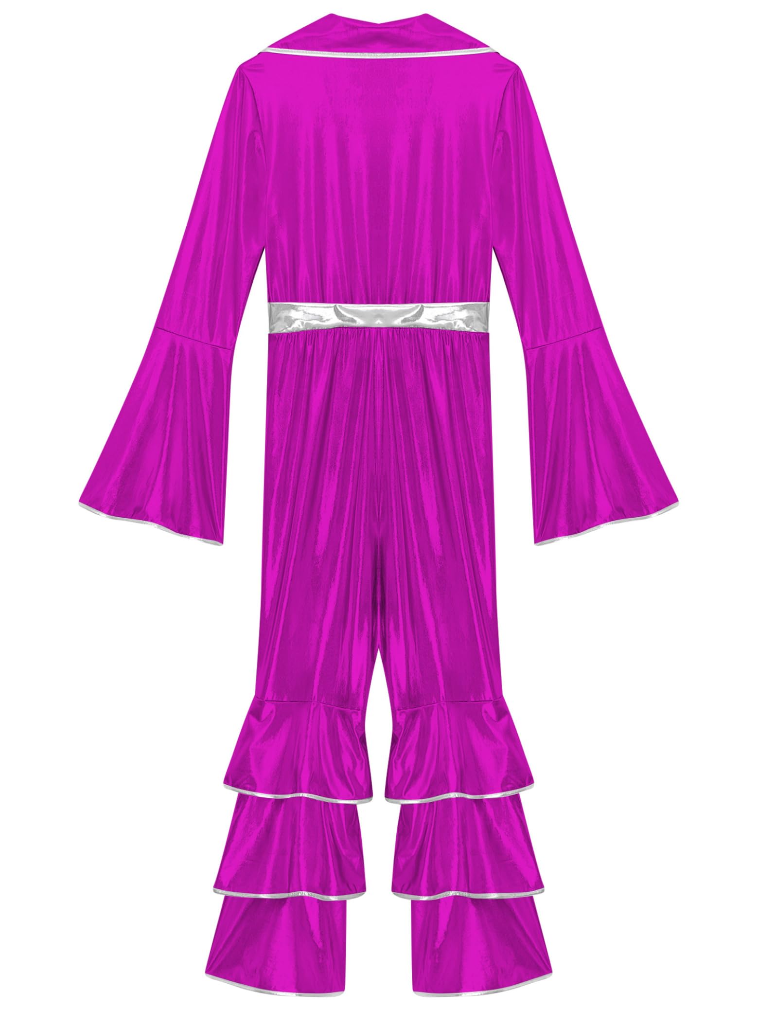 Mono Metalizado de Acampanado Largo de Baile para Mujer Disfraz Holográfico de Mamma Mia Disfraz Discoteca los años 70 para Festival Musical Carnaval S-4XL
