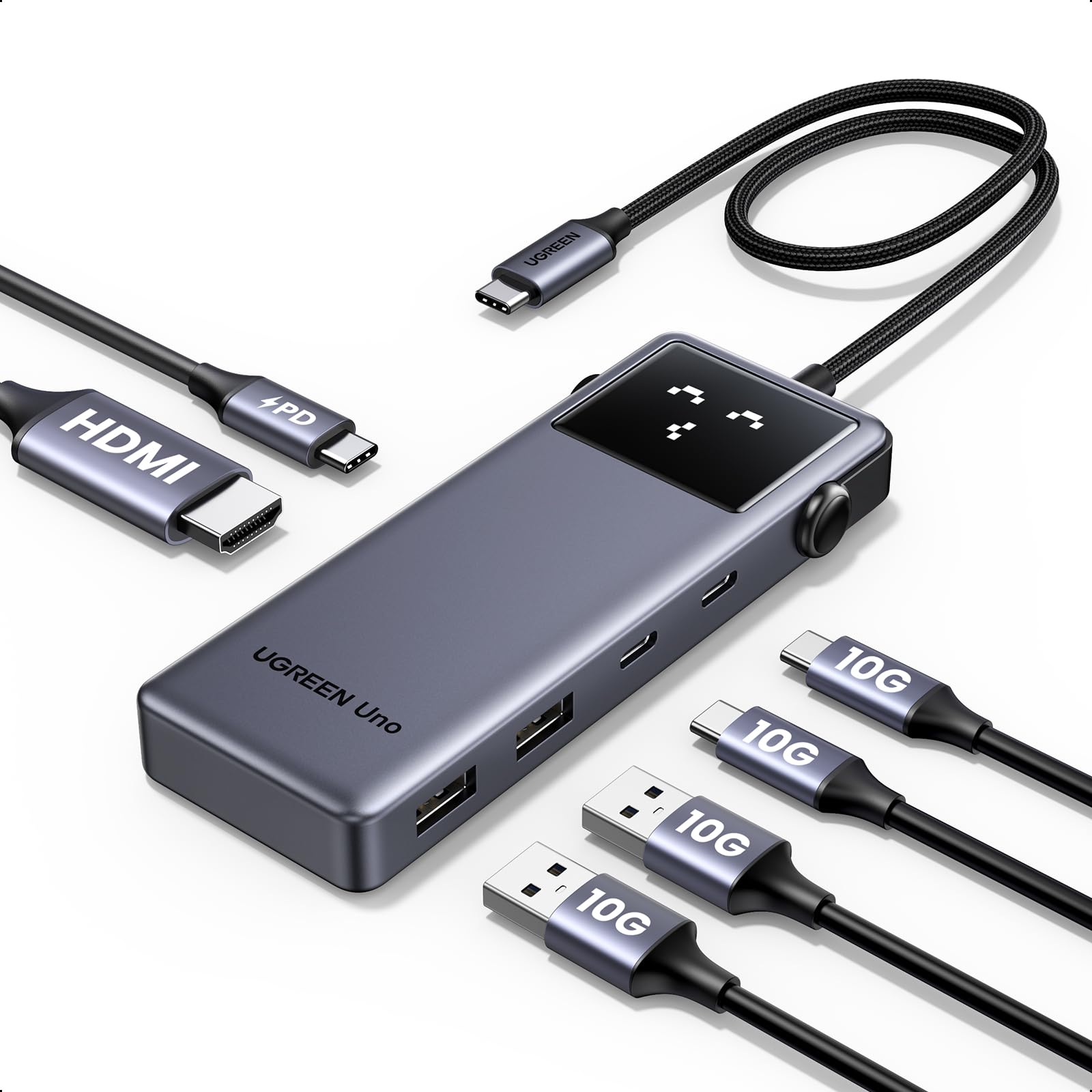 UGREEN Uno 6 in 1 USB-C Hub mit 10Gbps USB-C & USB-A Datenanschlüssen 4K@60Hz HDMI für MacBook Pro/Air, iPad Pro, Surface, XPS, Thinkpad und mehr