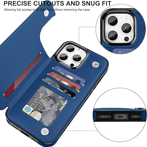 Miniatura 10 de Funda de piel tipo cartera con tarjetero y función atril para iPhone 15 Pro, doble cierre magnético, a prueba de golpes, resistente, funda