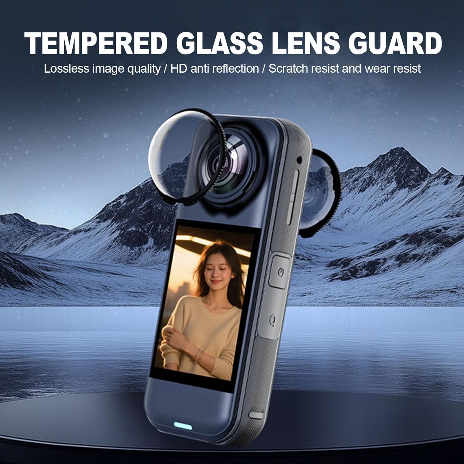 Sanpyl Lens Guard for X5 Action Camera, Tempered Glass + PC Anti Fall Scratch Proof Lens Protector Cover with Box & Cleaning Bag (2 Pcs)