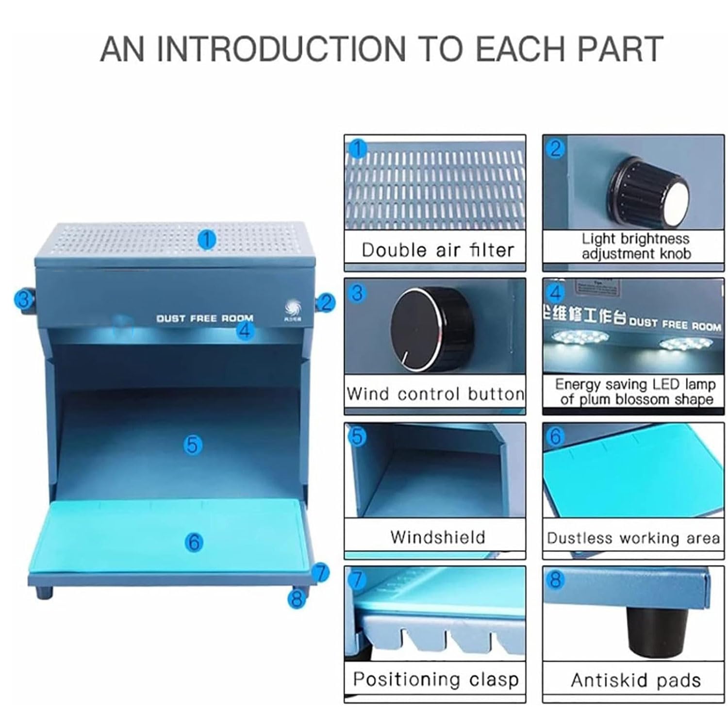 Laminar Flow Haube mit verstellbarem LED-Licht, staubfreie Desktop-Werkbank für Telefonreparatur, Filtration und Reinigung, Operationsraum, OCA-Laminierschirm