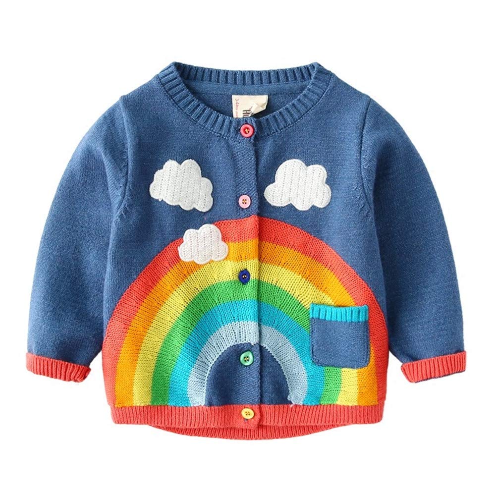 Mud Kingdom Girls Cardigan Sweater Botton Down Jacket Knitted Outerwear Rainbow and Clouds Pattern