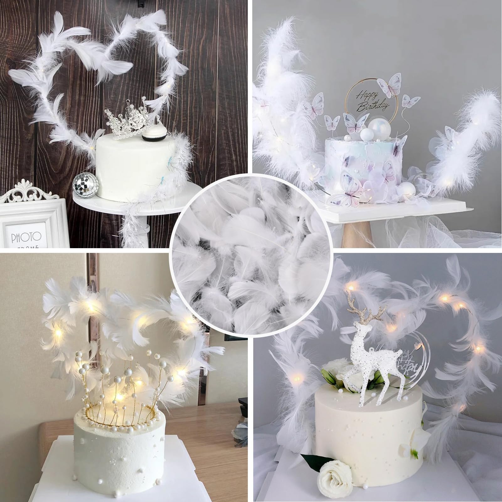 300 Piume Naturali D’oca Bianche – 4,8-11,9 Cm + Perline Legno – Per Decorazioni Fai Da Te, Natale, Matrimonio