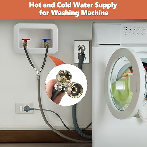 Miniatura 3 de Dreyoo Paquete de 2 mangueras de goma en Y para lavadora, accesorios de latón de 34 pulgadas, 1 pie (12 pulgadas) de longitud, suministro de agua