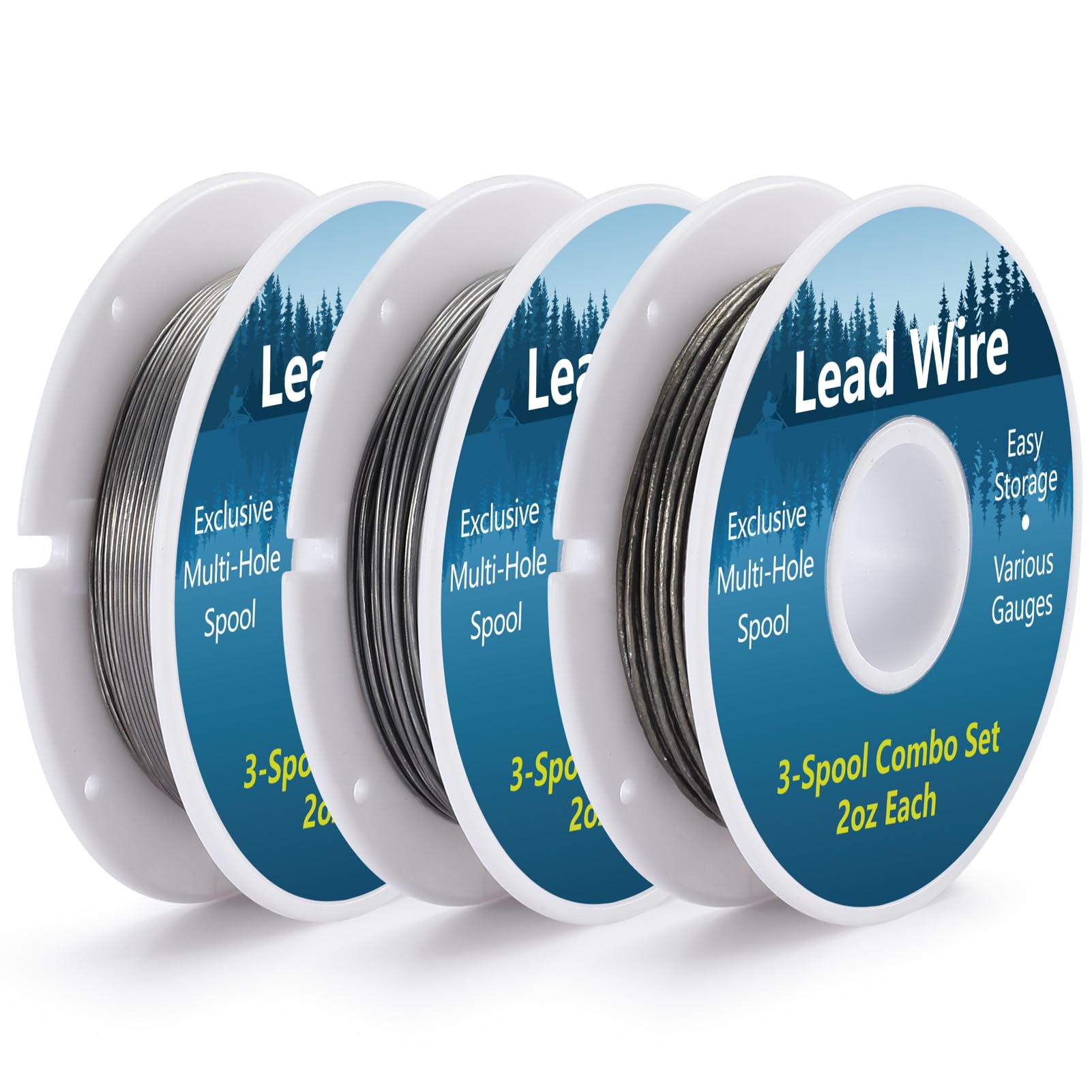 Lead Wire for Fly Tying, 2 oz Spools (0.020", 0.030", 0.040" Set), 3 Spools with Exclusive Hole Pattern Reel, Fly Tying Equipment, Soft Lead Wire Materials, Fishing Weight Thread Supplies
