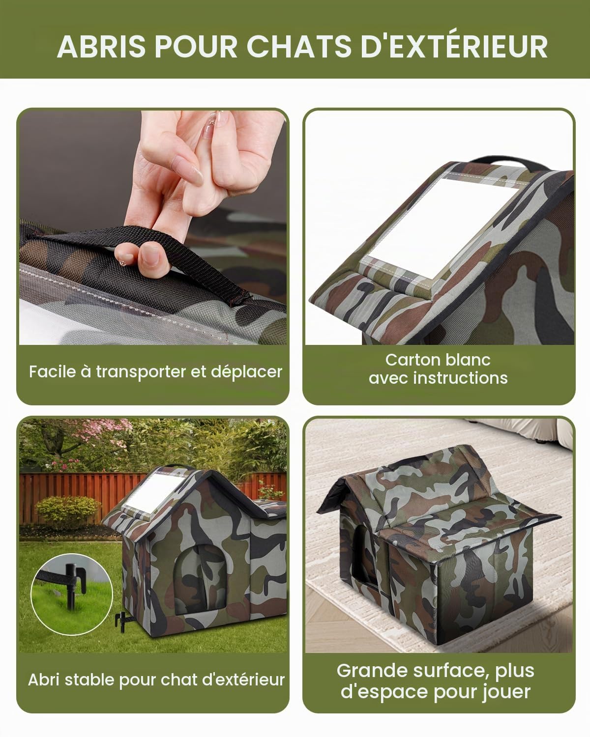 Niche pour Chat Exterieur, Cabane Chat Exterieur Facile à Laver Pliable avec, avec Coussin Amovible Niche D'extérieur pour Chats pour Animaux Domestiques Errants