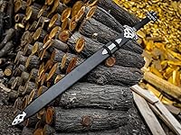 Vista 6 de Qepaa Crafts® Espada de acero damasquino hecha a mano estilo vikingo real Hoja de filo completo con mango de madera y vaina Réplica medieval