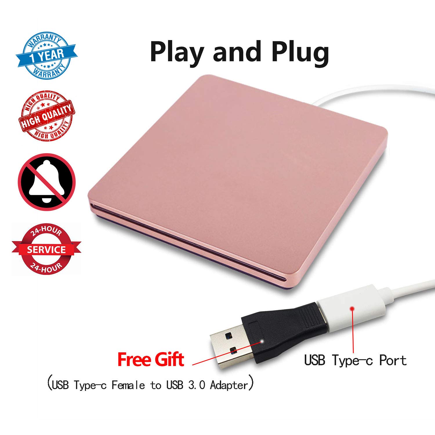 External DVD Driveï¼Å’USB 3.0 Portable CD/DVD +/-RW Drive/DVD Player for PC Computer USB-C/Type-c Slim DVD/CD ROM Rewriter Burner Compatible with The Latest MacBook pro/MacBook/dell Laptop etc