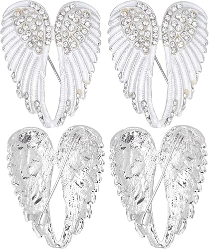 Broches colgantes de alas de ángel, 4 piezas, alas de ángel de cristal, broches, colgantes, accesorio de joyería, Aleación de zinc-hierro