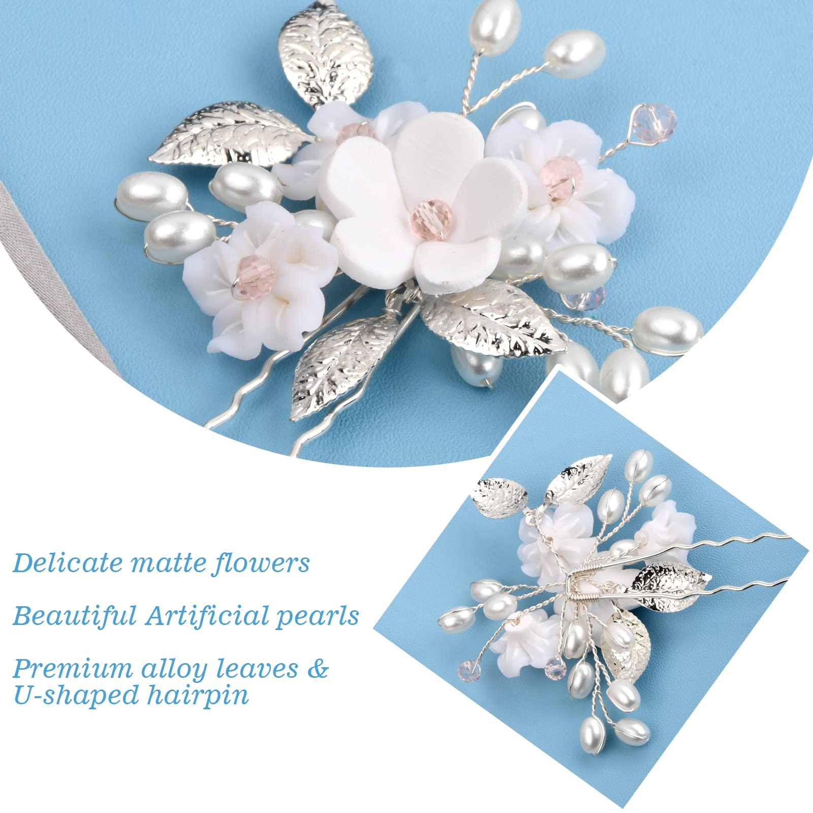 Lot de 5 épingles à cheveux de mariage en alliage - Convient pour différentes coiffures - Fleurs argentées - Accessoires de cheveux de mariée - Pour mariages, anniversaires, fêtes, photographie