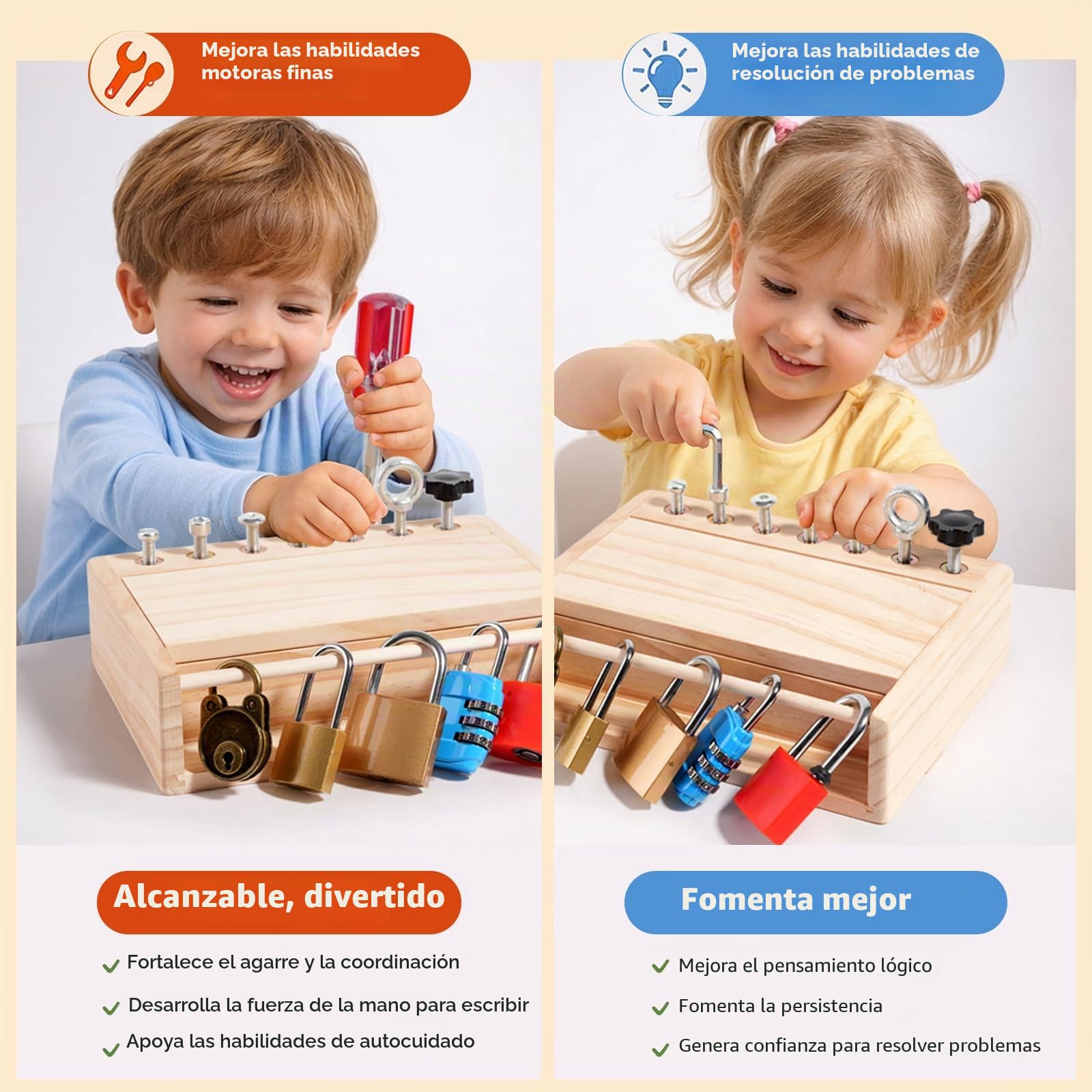 INIFEIDALA Juego de tablero de destornillador con cerradura y llave, juguetes Montessori para niños de 3, 4 y 5 años, herramientas educativas