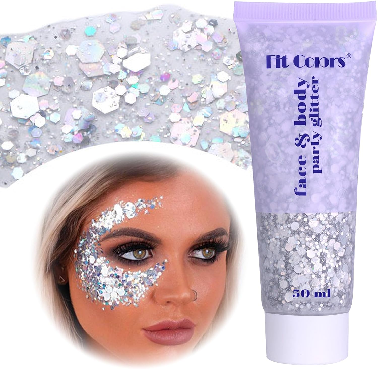 Body Glitter Gel, Festival Glitzer Gesicht, 50ml Glitter Liquid Gel