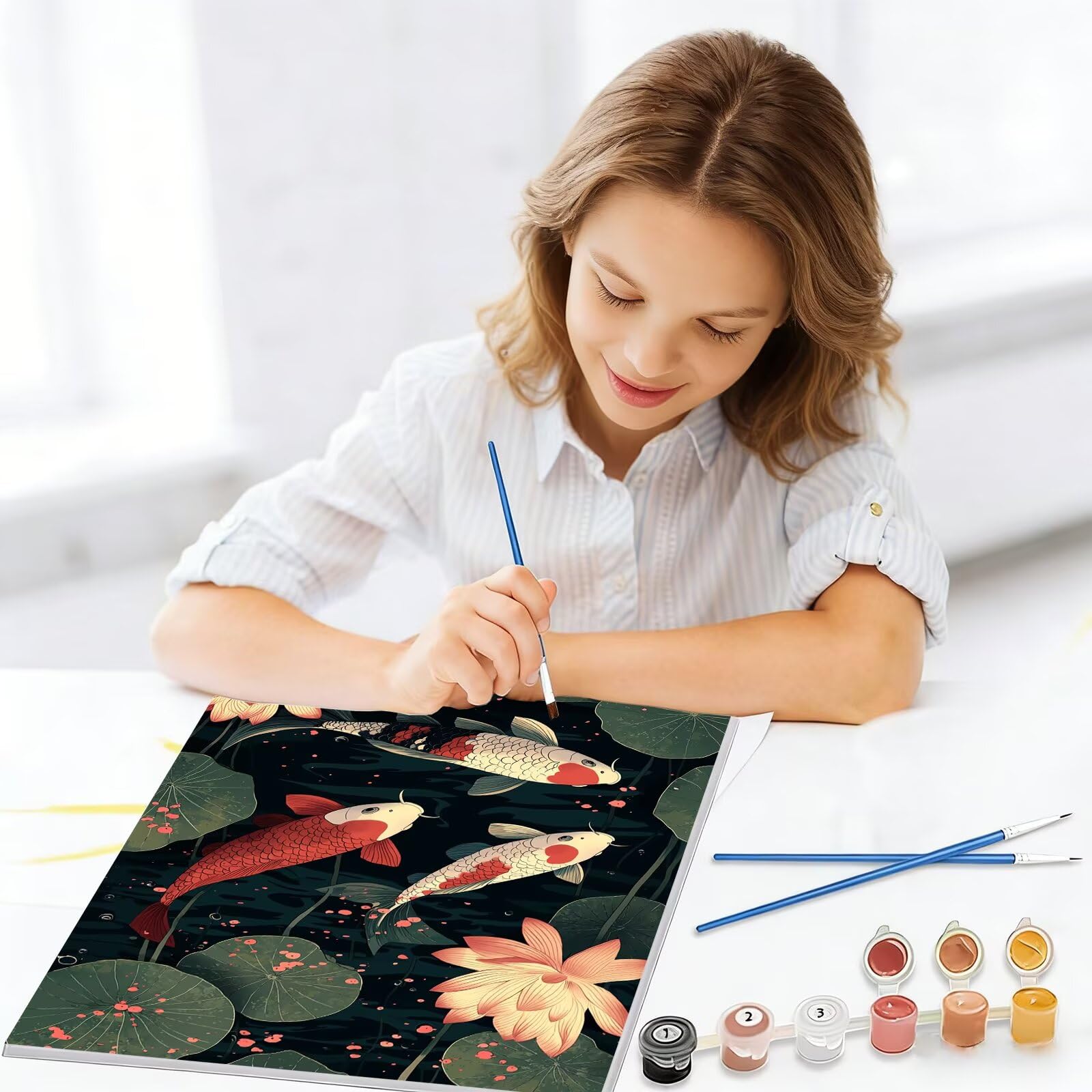 Malowanie ryb dla dorosłych, DIY zwierzę malarstwo numer dla dorosłych 90x120cm, pędzle i akryle, DIY zestawy do kolorowania według numerów dla dorosłych początkujących, dekoracja ścienna, prezent dla