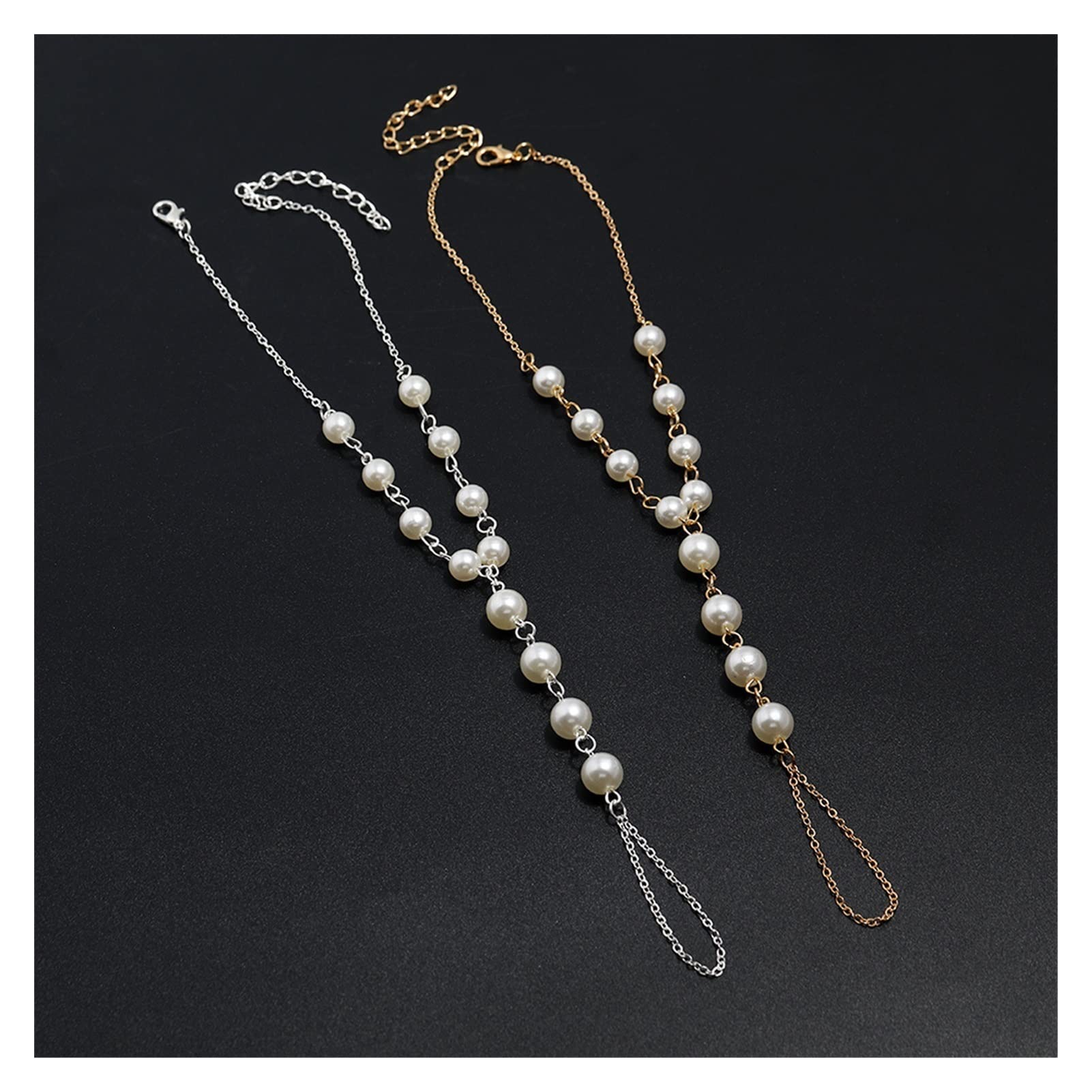 Cavigliere Calzature da Spiaggia Semplici Fatte a Mano Imitazione Punta di Perla Cavigliere Regolabili Cavigliere da Donna Cavigliere da Donna (Color : Silver)
