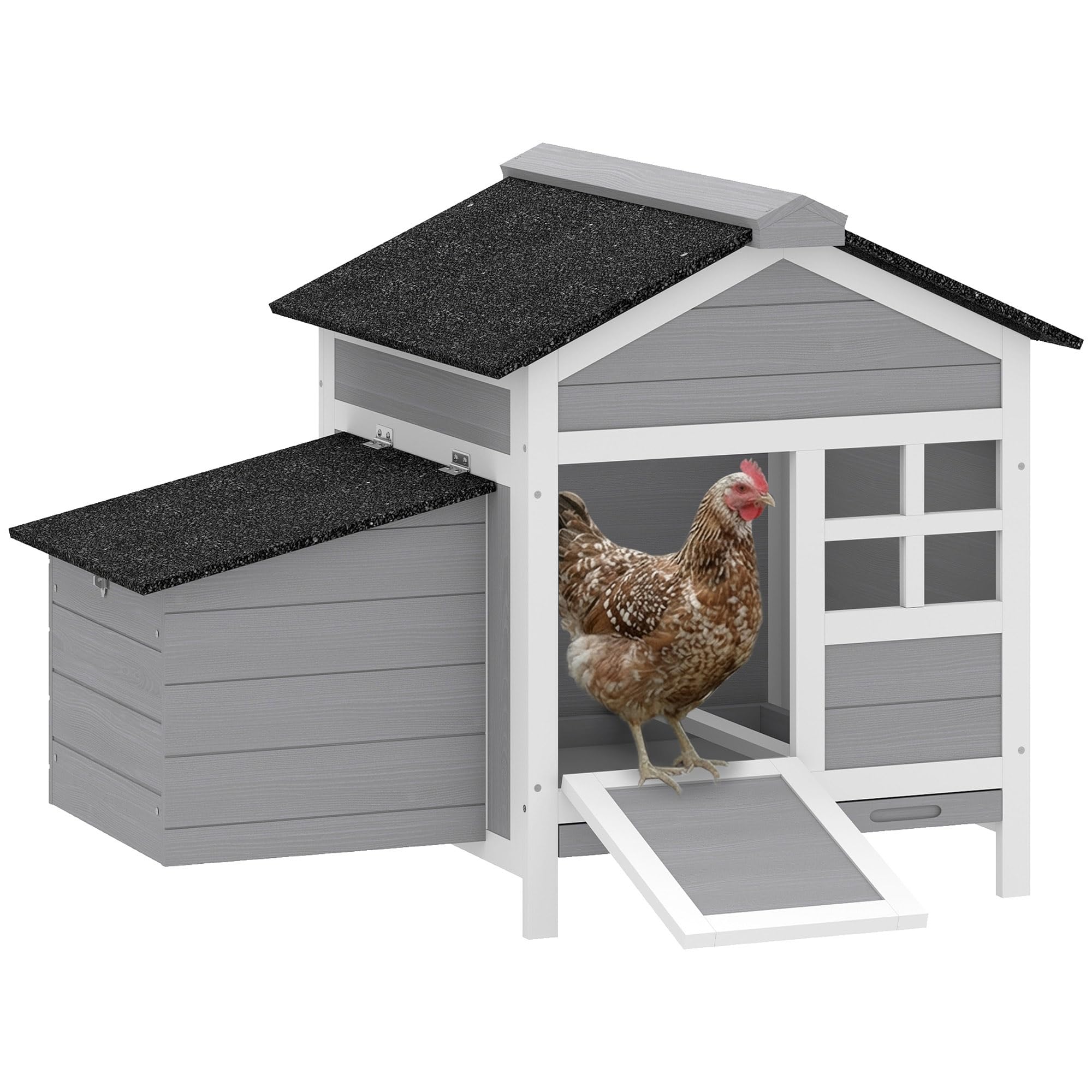 PawHut Wooden Chicken Coop Outdoor, Hen House Outdoor Backyard Poultry Cage with Nesting Box, Pull-Out Metal Tray, for 1-2 Chickens, 36" x 25" x 27" - 2