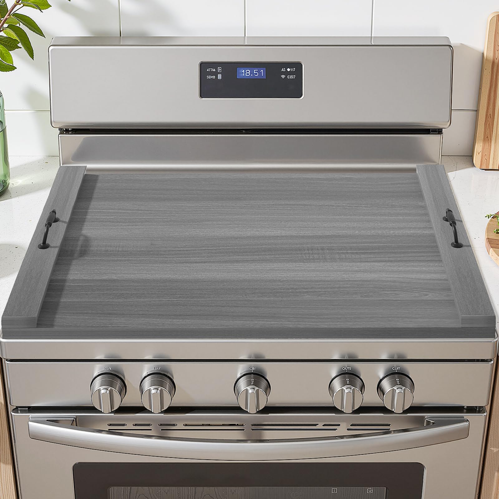 TIRYIUOU Gas Stove Top Cover: Wooden 30 * 22 Inches Electric Stovetop Covers, Noodle Board with Handles, Wood RV Cutting Board for Kitchen Counter (