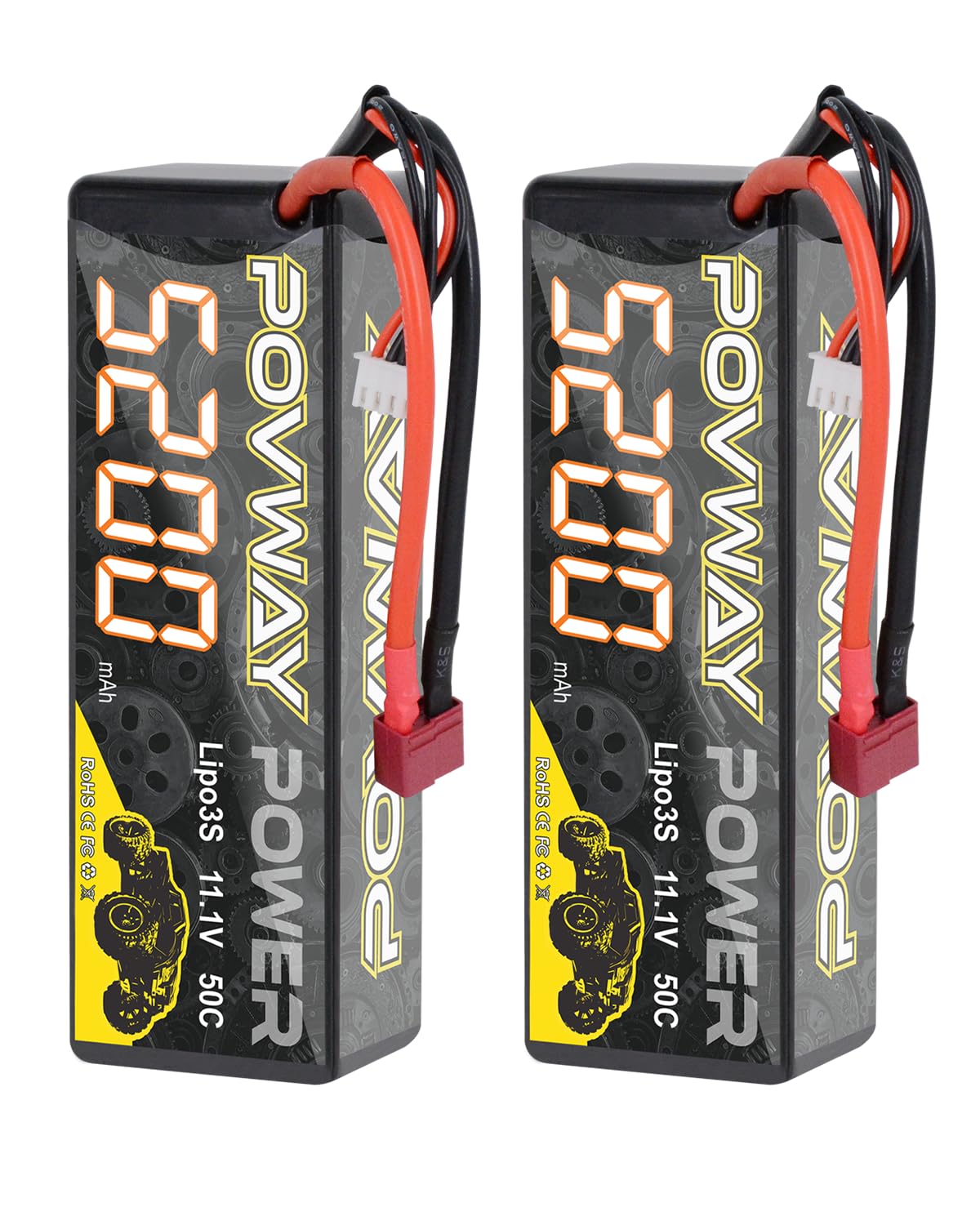 Lipo Battery 3S RC Battery 11.1V 50C for RC Cars, RC Truck,Helicopter, Airplane (5200 3S haredcase-2pack)