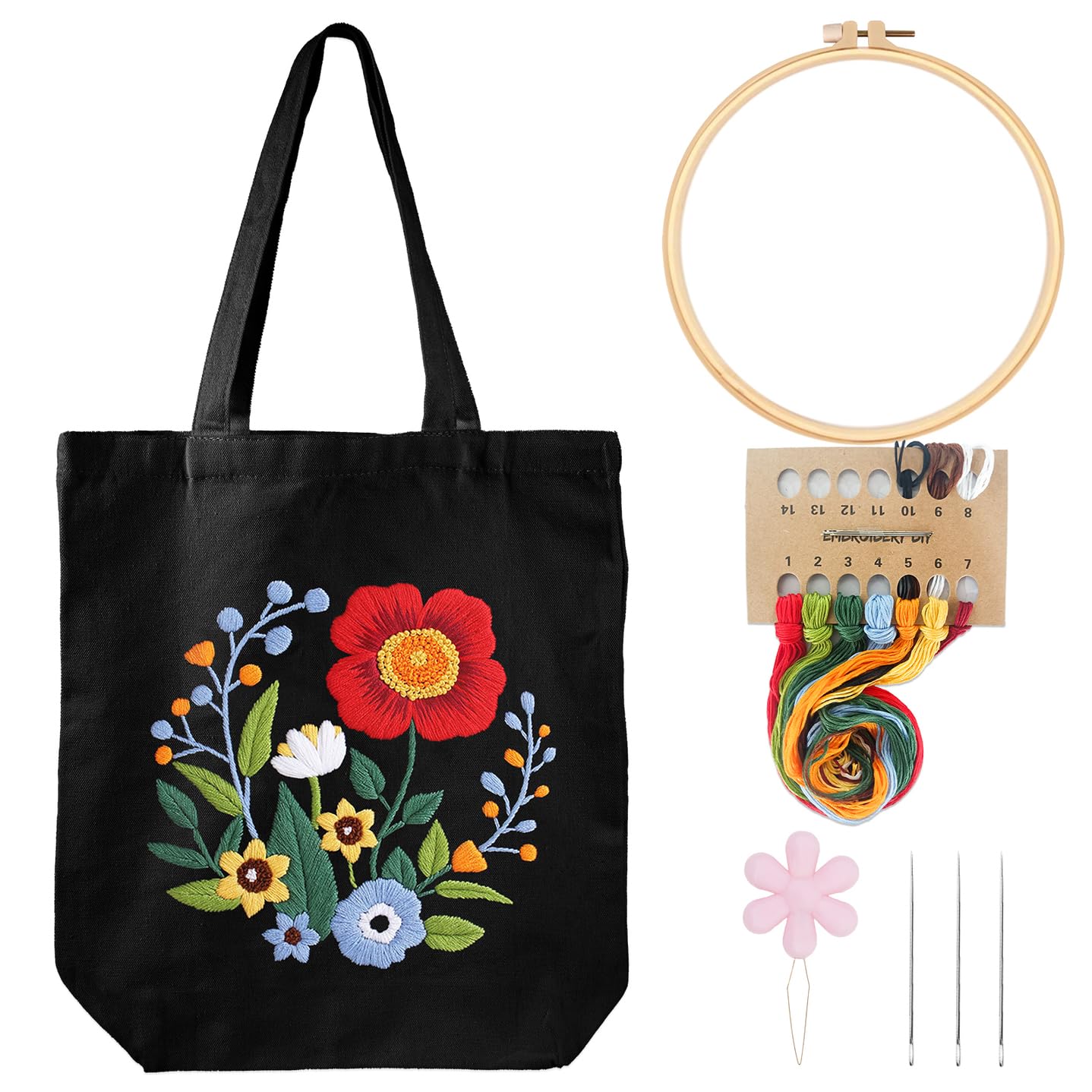 Louise Maelys Embroidery Kits Canvas Tote Bag for Beginners,Cross Stitch Kit for Adults,DIY Crafts and Arts Needlepoint with Florals Pattern,Women