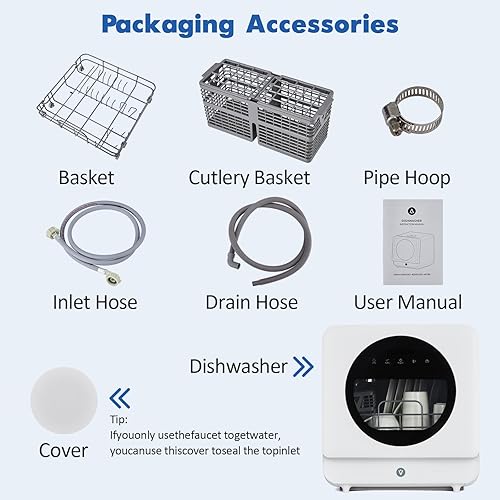 Miniatura 7 de Lavavajillas portátil compacto con 6 programas de lavado, tanque de agua de 5.3 L, función de secado al aire caliente, función de arranque retardado