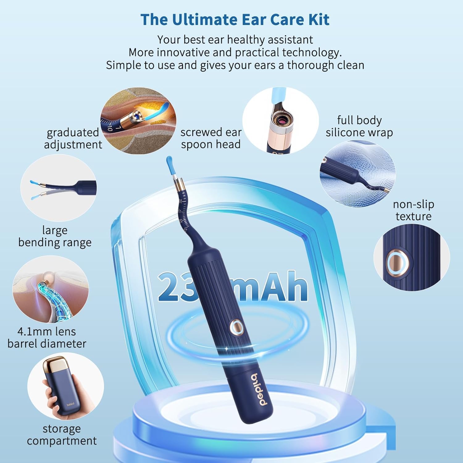 Collazoey Otoscopio para extracción de cerumen, kit de cámara con luz para extracción de cerumen, limpiador de oídos flexible HD, pinzas visuales indoloras, para exámenes de oído, nariz y garganta