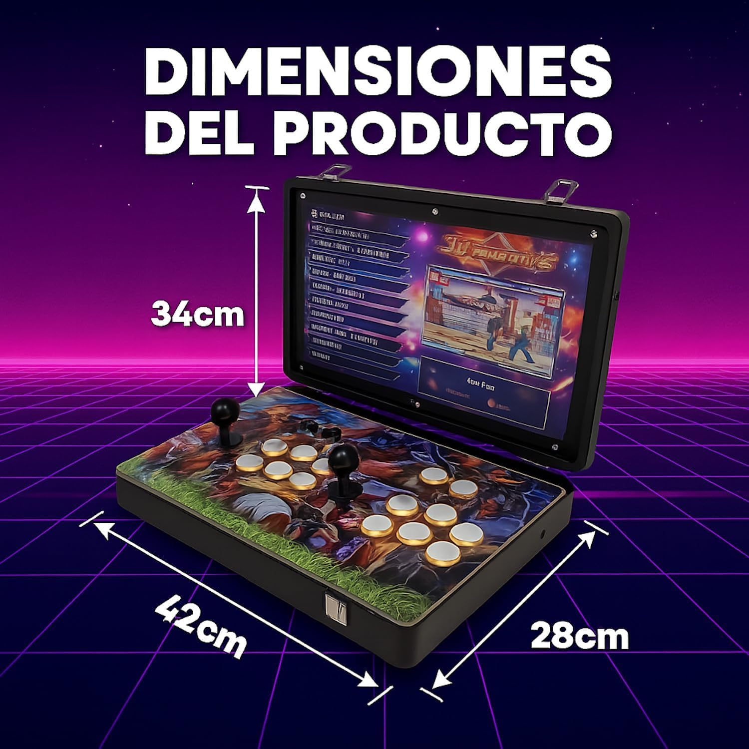 Arcade portatil con Monitor de 17 Pulgadas , 6 Botones Arcade por Jugador, Incluye Bateria para Juego portatil sin Cables, Consola Ideal para Viaje, Preparado para encender y Jugar