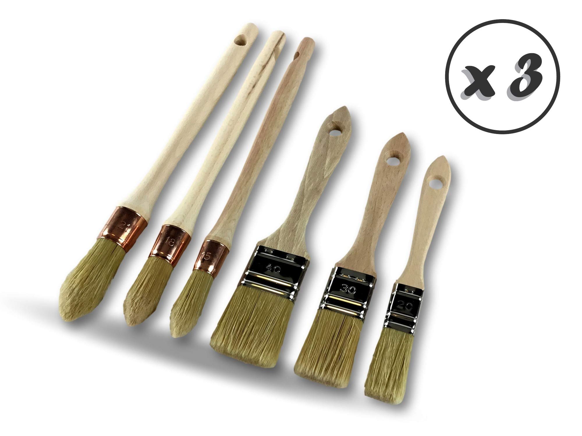 Kibros Lot 3 Sets 6 pinceaux Fabrication française Pro Soie Blanche
