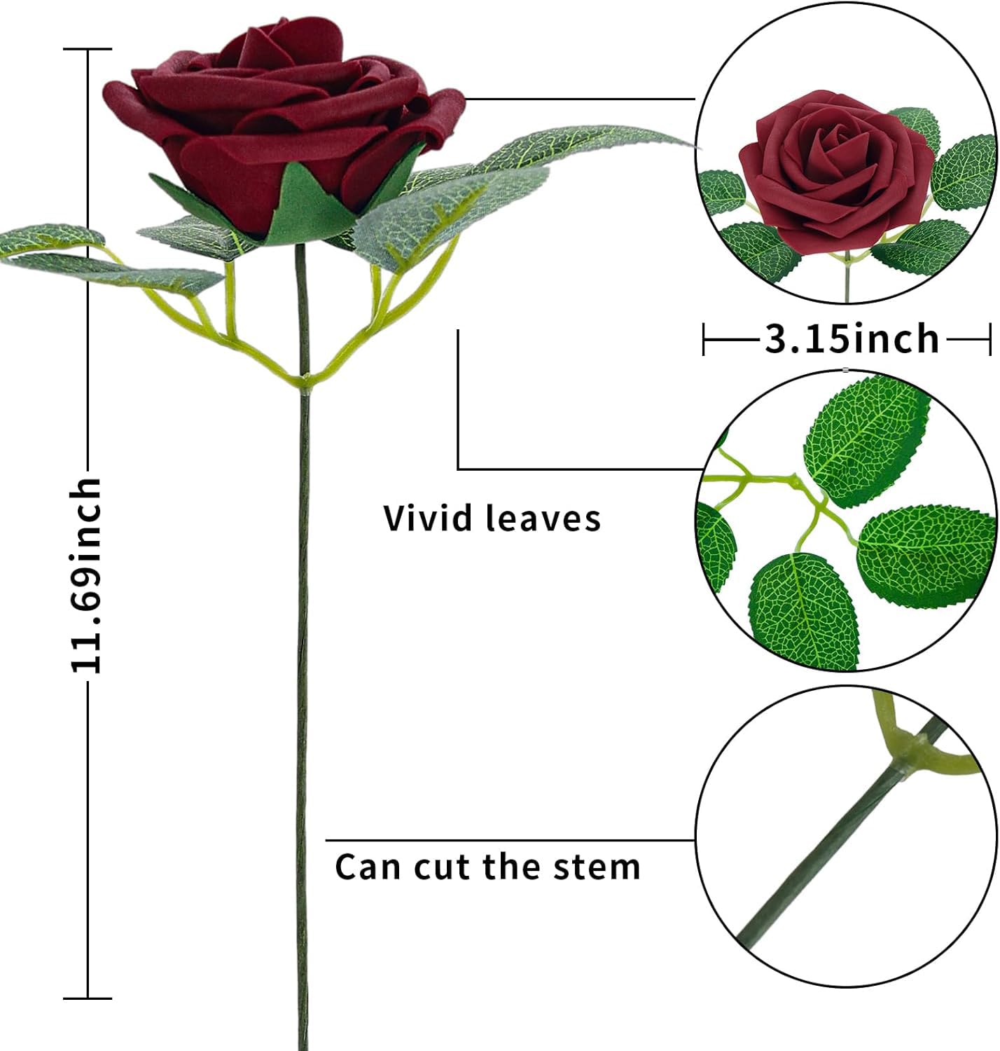 Isquene [25PCS] Vermillion Roses Artificial Flowers with Long Stem Real Touch Fake Foam Roses for DIY Wedding Bouquets Centerpieces Bridal Shower Mothers Day Party Flower Arrangements Home Decor