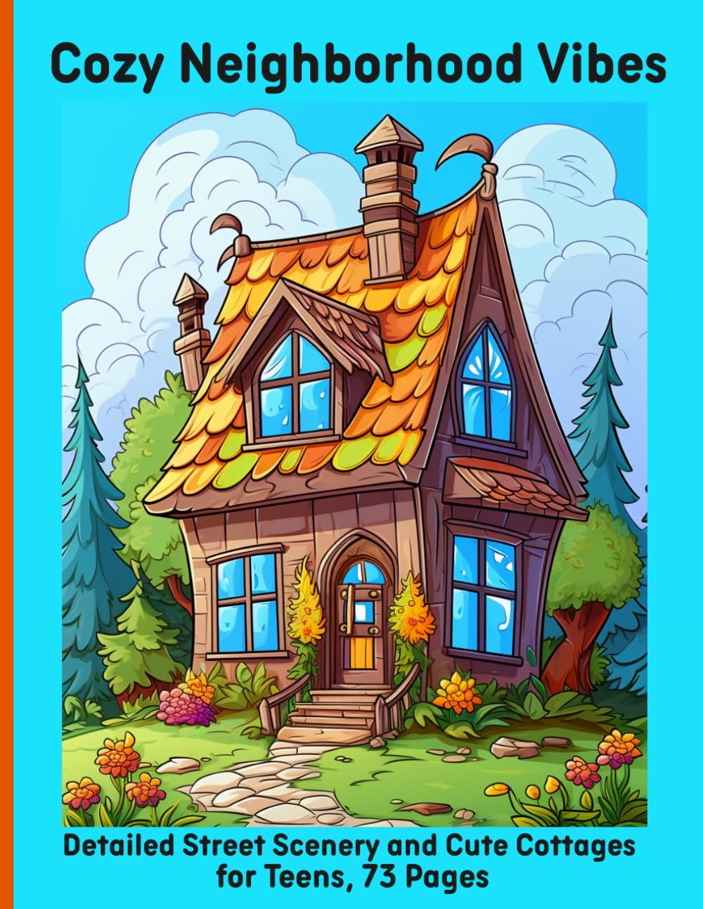 Cozy Neighborhood Vibes: Detailed Street Scenery and Cute Cottages for Teens, 73 Pages