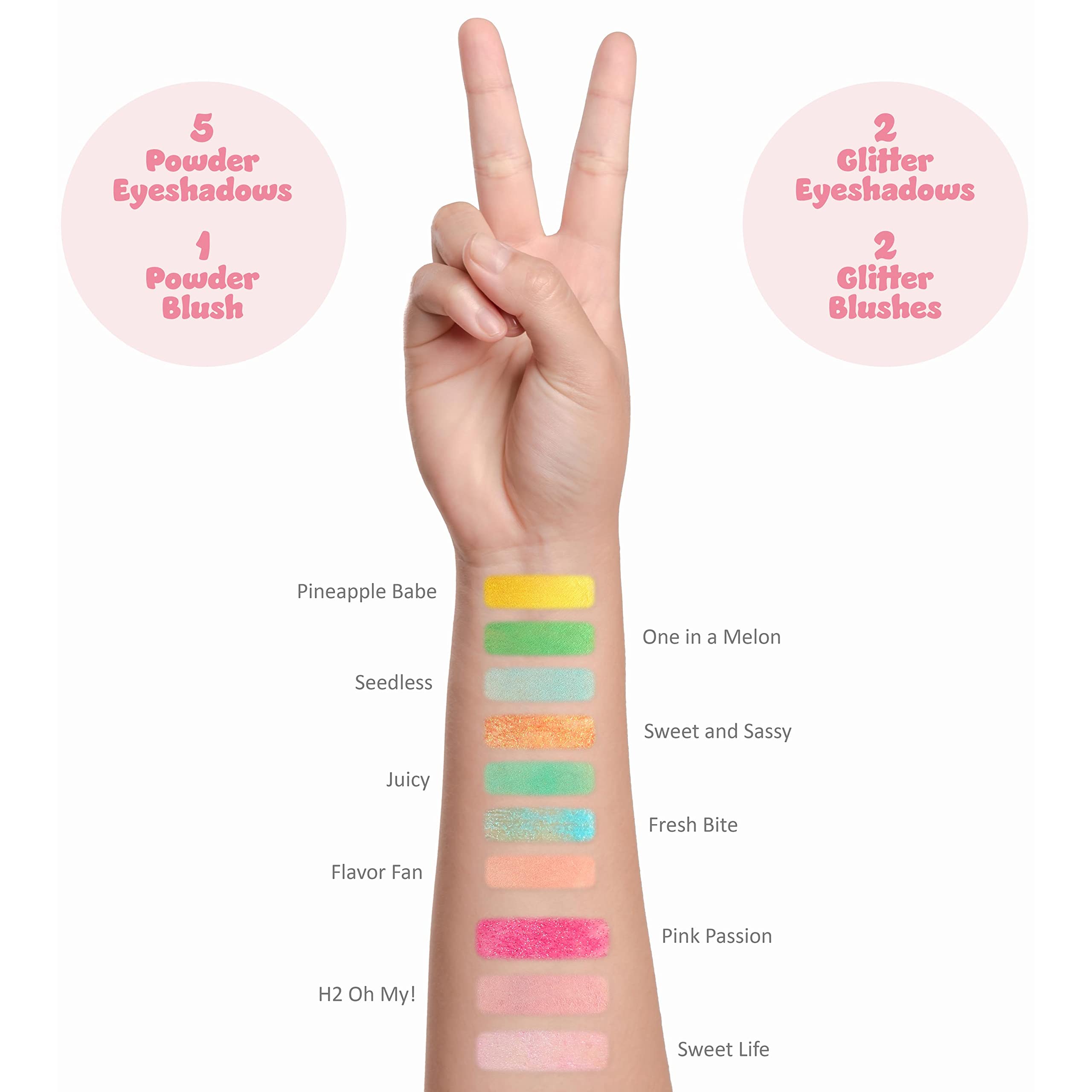 Paleta de maquillaje The Sweet Life Glisten & Glitter Paleta de sombra de ojos de 10 colores y rubor de maquillaje, juego de belleza novedoso, plegable compacto con espejo, lavable, no tóxico 3