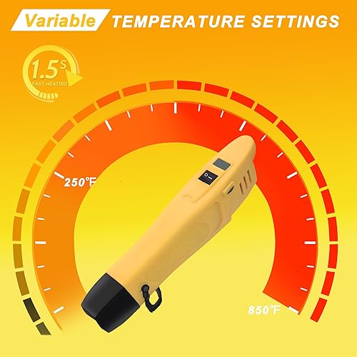 Miniatura 10 de mofa Mini pistola de calor de temperatura variable de 350 W, 250 ℉ ~ 850 ℉ (302.0 °F - 842.0 °F), calentamiento rápido, pantalla digital LCD