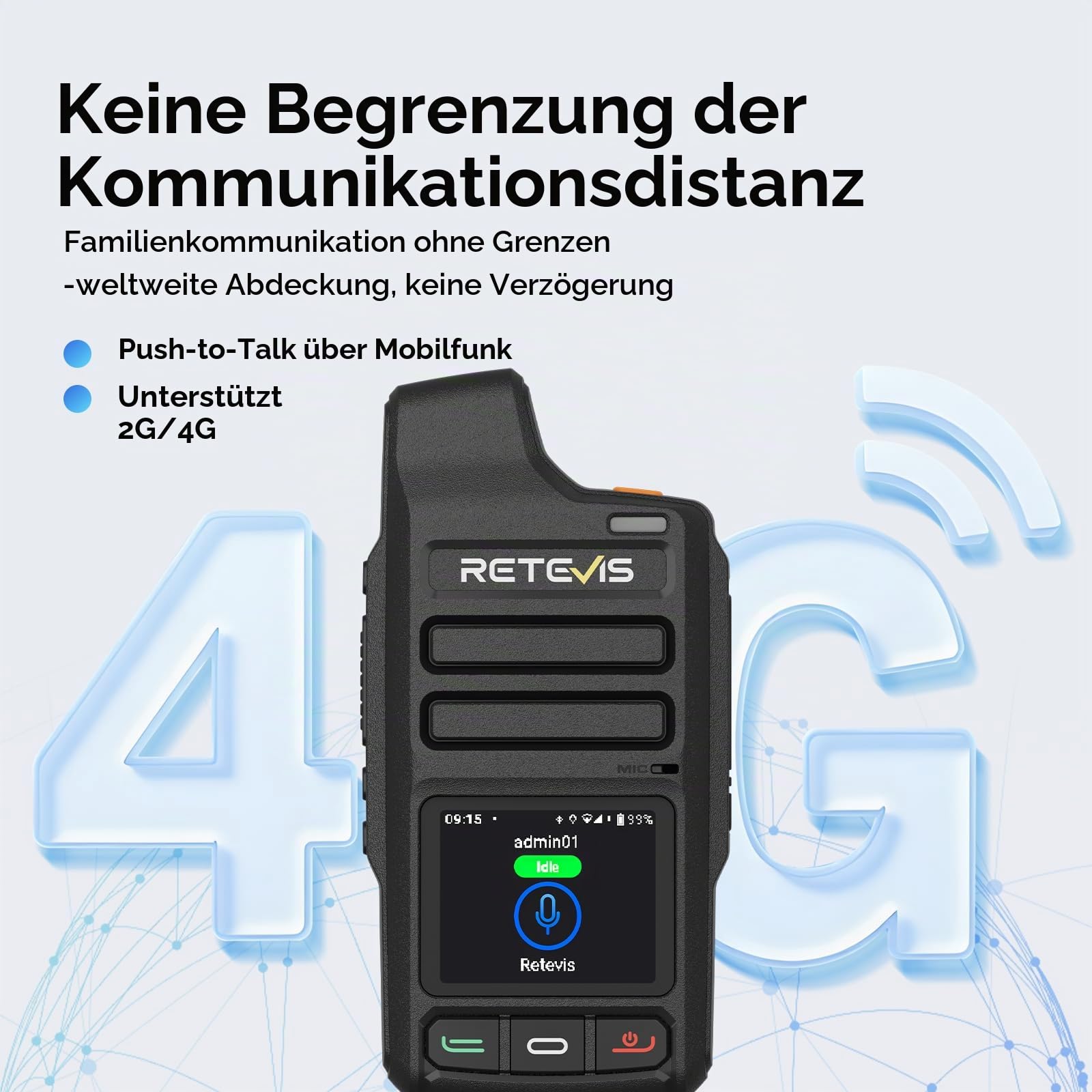 Retevis L71 4G Walkie Talkie,PoC-Funkgeräte Unterstützt WLAN und Zello | Radio mit Unbegrenzter Reichweite und Typ-C, 4000 mAh, Funkgerät für Familienausflüge im Freien (1 Stück, Schwarz)