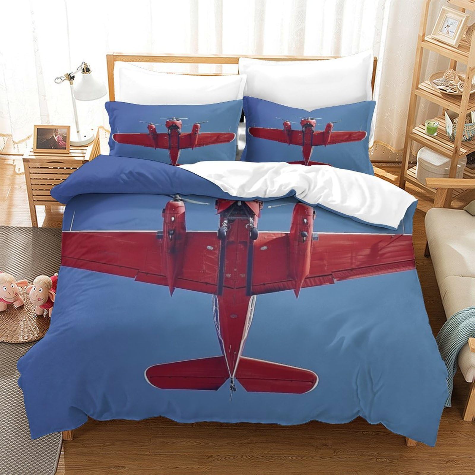 P1S9U7W5Y Trendy Aviation 3D Printed Airplane Duvet Cover Set 3pcs Microfiber Flying Bedding Set Double（200x200cm）