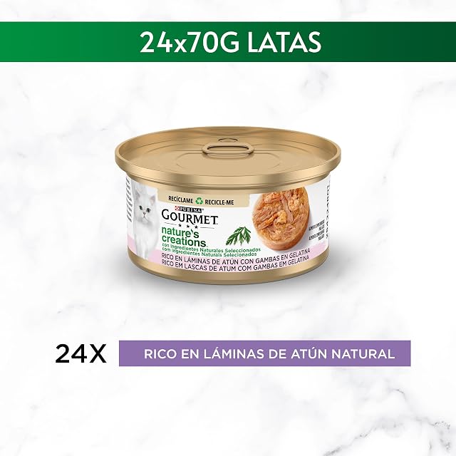 Foto 2 de 8 de Purina Gourmet Nature's Creations Comida Húmeda para Gato con Atún y Gambas, 24 latas de 70g