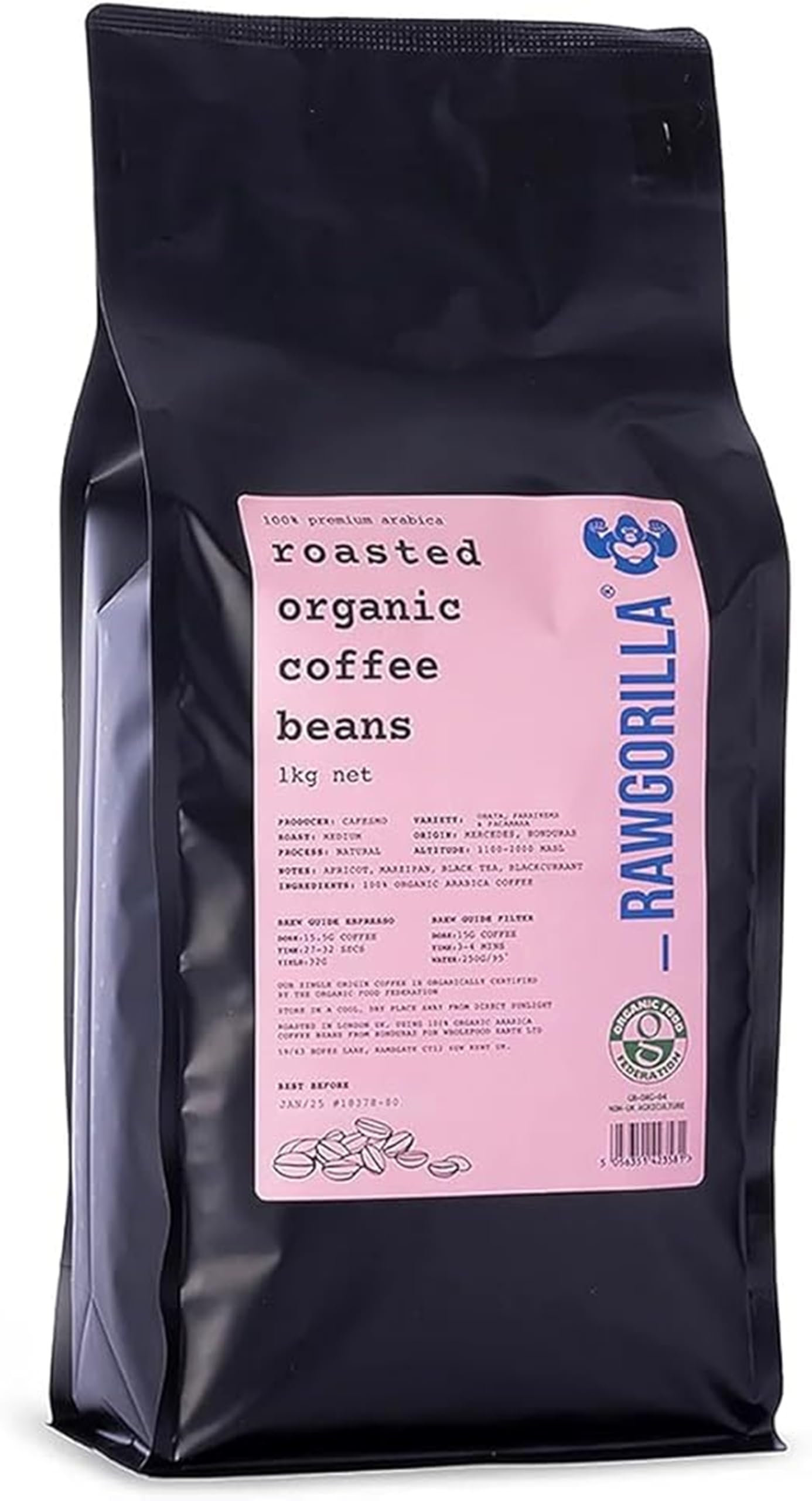 Roasted Organic Whole Coffee Beans - 1000g - RAWGORILLA