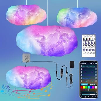 Lichaser 60 cm RGB Rainbow Cotton LED Cloud Light, Cool Dimmable Decorative Lights, LED Cloud Lights with Bluetooth App and 2