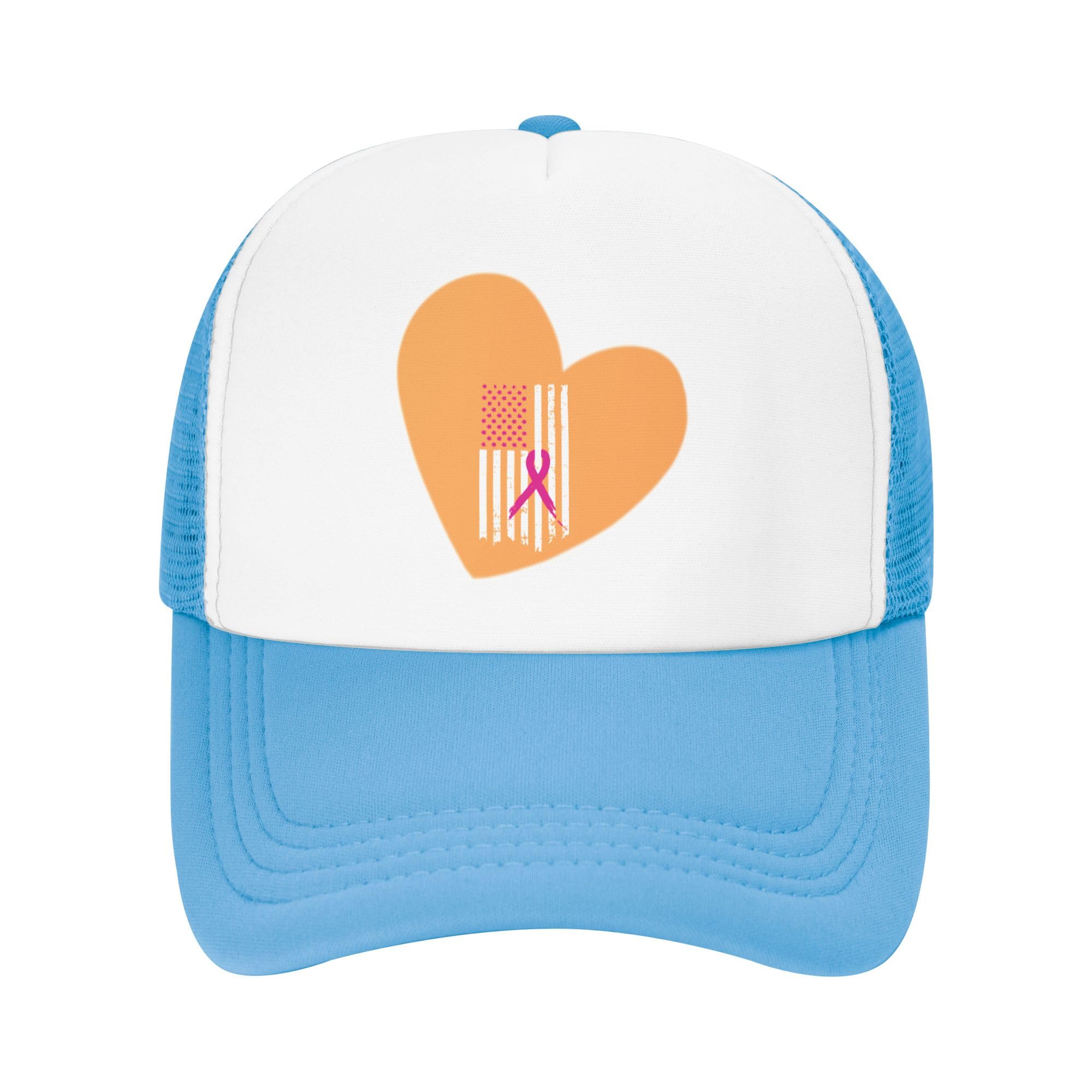 Ribbon Breast Cancer Awareness Flag Lightweight Mesh Baseball Hat Fishing Sun Cap Outdoor Casual Cap Sky Blue