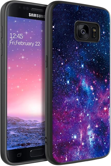 BENTOBEN Samsung S7 Case, Galaxy S7 Case Slim Thin Slim Fit Hybrid Hard PC Soft Rubber Bumper Protective Cases Cover Purple Nebula Galaxy Pattern Silicone Phone Cases for Samsung Galaxy S7, Purple