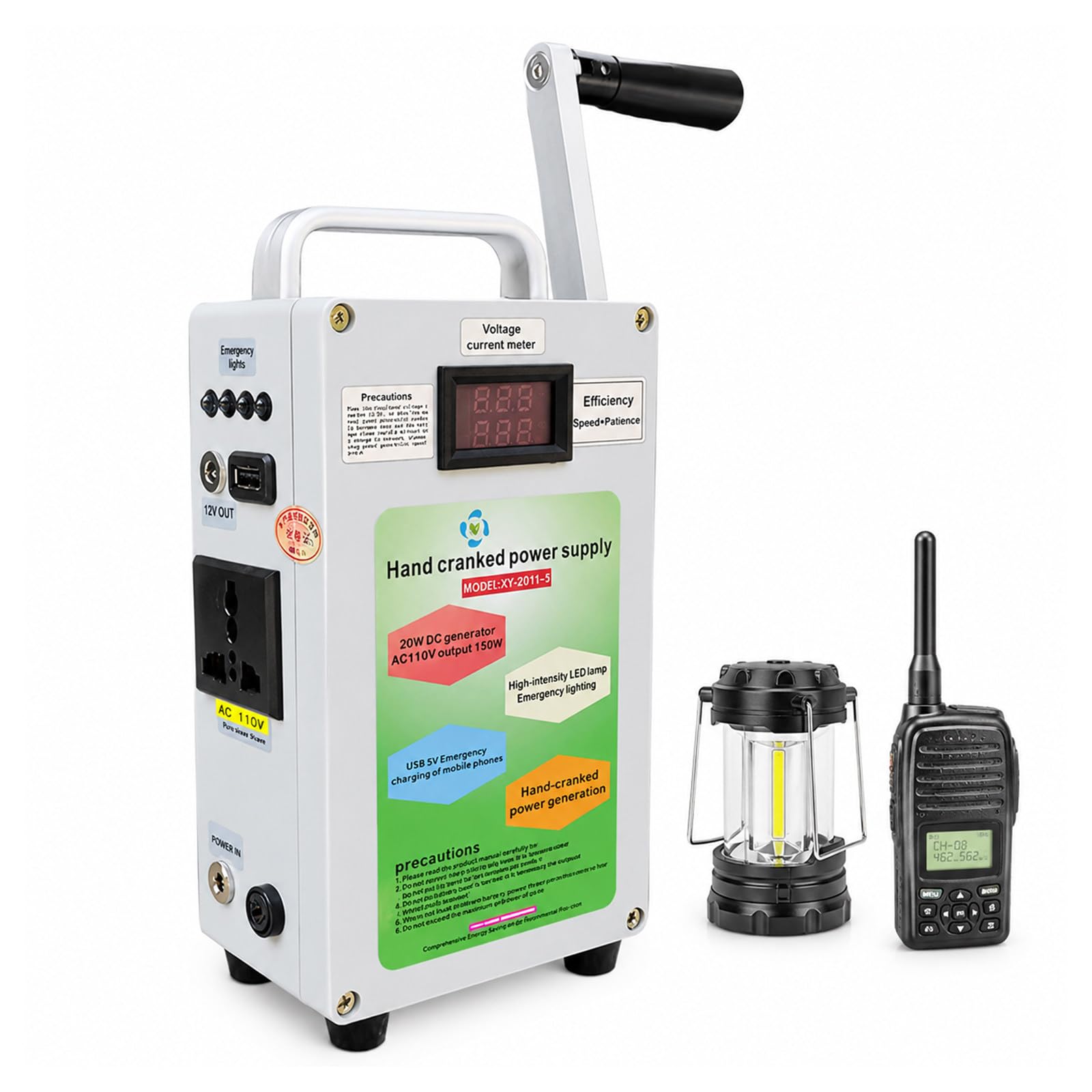 Generador De Manivela 150W Estación De Energía De Emergencia Portátil 150W | Respaldo portátil para teléfono y radio, carga USB para camping y exteriores