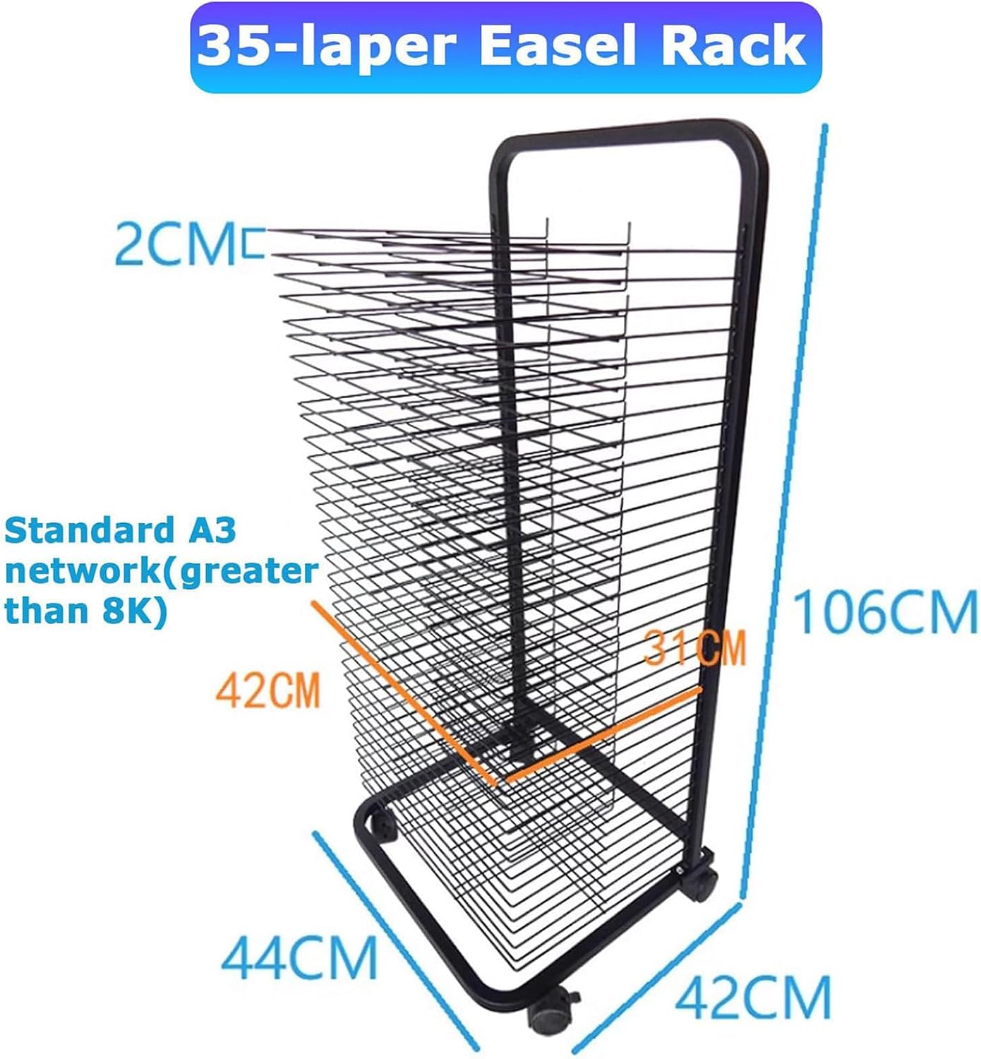 Steel Art Drying Racks with Wheels - Multi-Layer Mobile Craft Shelves for Classroom Schools and Art Studios, Solid and Flexible Painting Drying Solution,35layer