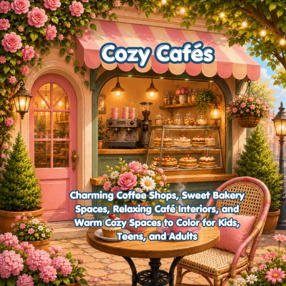 Cozy Cafés: Charming Coffee Shops, Sweet Bakery Spaces, Relaxing Café Interiors, and Warm Cozy Spaces to Color for Kids, Teens, and Adults (Cozy and Cute Spaces Series)