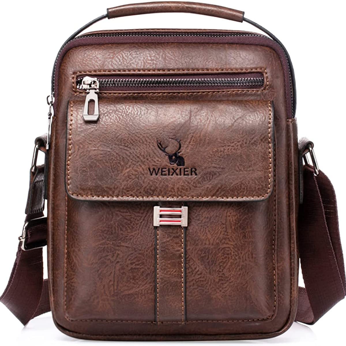 Men's Shoulder Bag PU Leather Messenger Bag Pack Business Satchel Side Bag Casual Handbag for Men Working Shopping School Daily Use