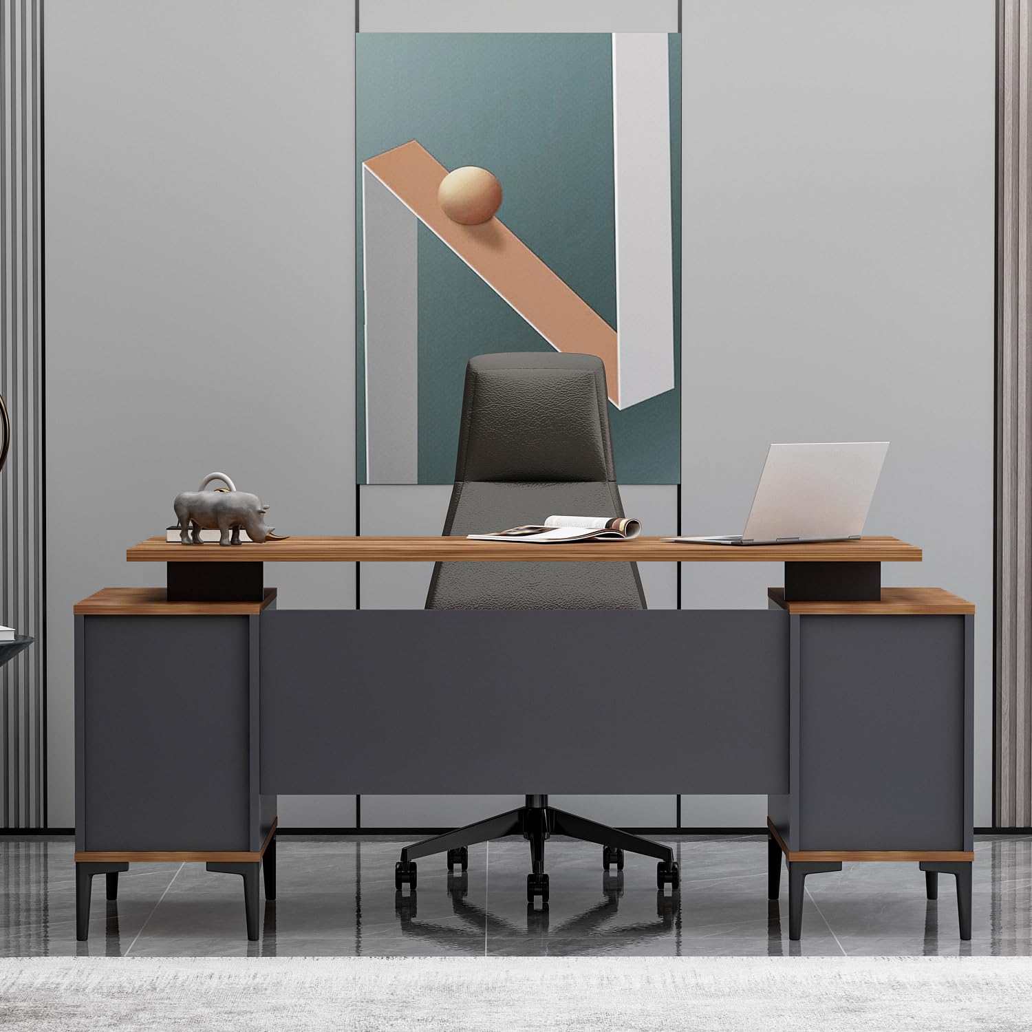 Homidea Branco Scrivania Direzionale – Scrivania da ufficio moderna con spazio di archiviazione (Rovere Antracite)