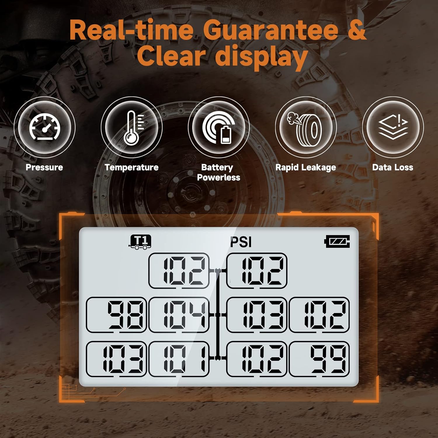 GUTA RV Tire Presssure Monitoring System with 4 Sensors & Signal Booster, Long-Distance Sensing for Trailer, Trucks, Motor Home