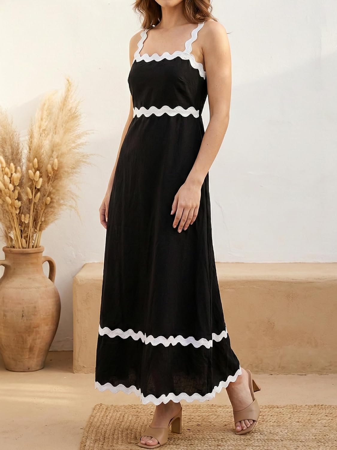 Women's Classy Sleeveless Lemon Print Maxi RIC Rac Dress - Image 2