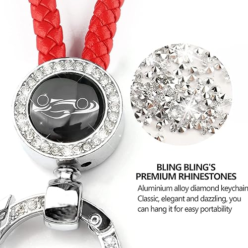 Miniatura 9 de Bling - Llavero de cuero de metal para automóvil, soporte universal para llavero con anillo en D giratorio de 360 grados y destornillador (rosa)