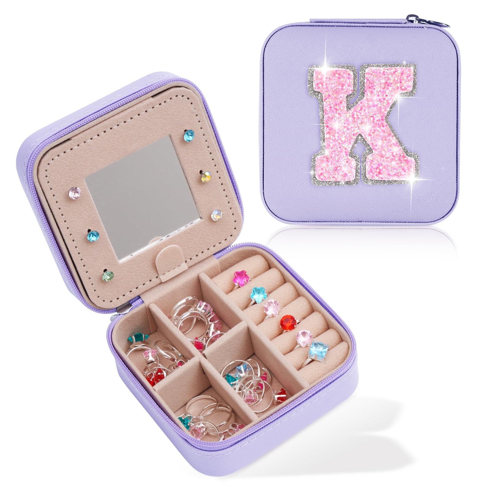 Personalized Jewelry Box - Small Travel Jewelry Organizer Cute Storage for Womens Accessories Travel Essentials Birthday Gifts Lavender