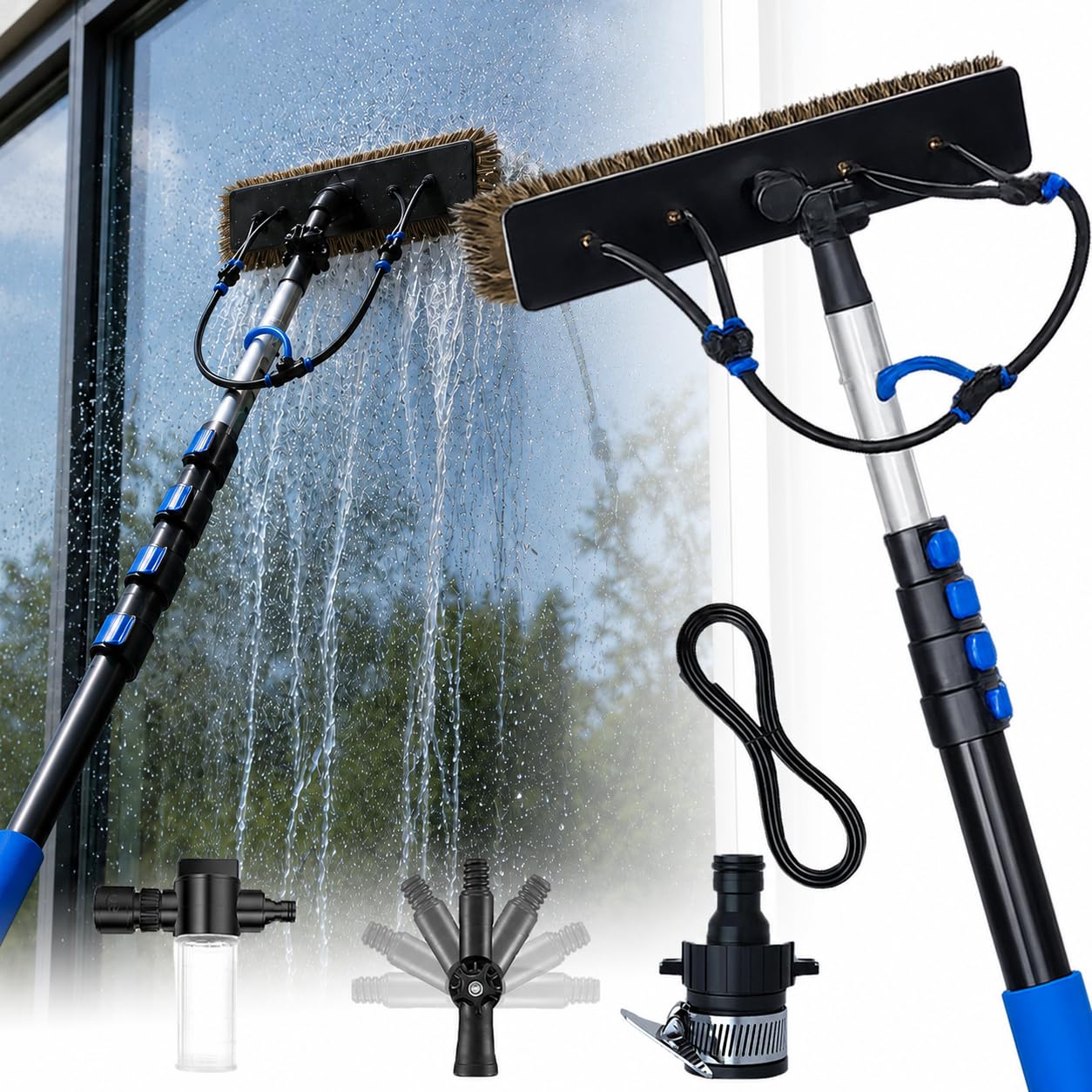 Teleskop Waschbürste Mit Wasseranschluss Für PV Anlagen 35CM Brush,12FT