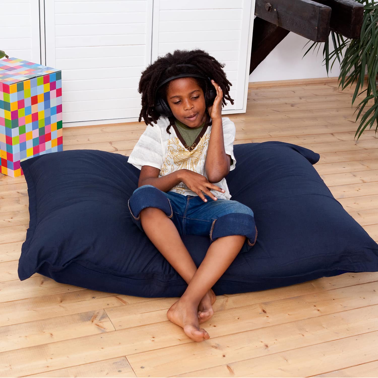 Origineel SMOOTHY ® Beany Katoen Indoor XXL zitzak 250L Giant zitzak zitkussen fauteuil katoen voor kinderen en volwassenen (Zwart en wit Origineel SMOOTHY ® Beany Katoen Indoor XXL zitzak 250L Giant zitzak zitkussen fauteuil katoen voor kinderen en volwassenen (Zwart en wit
