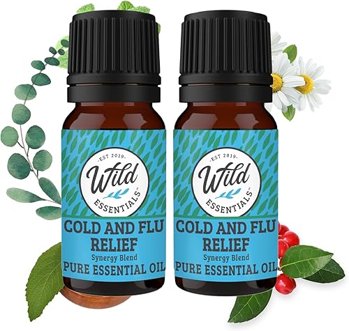 Wild Essentials - Aceite esencial 100% puro para aliviar el resfriado y la gripe mezcla de sinergia, paquete de 2 unidades de 0.3 fl oz, fórmula de