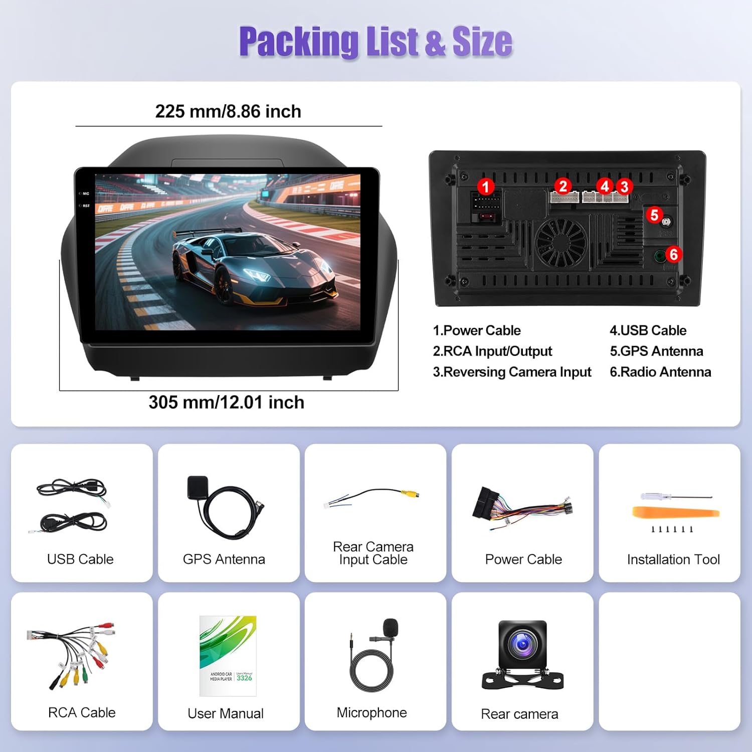 [4G+128G] Android Car Radio for Hyundai Tucson IX35 2010 2011 2012 2013 2014 2015 with Carplay Android Auto 10.1 Inch Touch Screen Bluetooth FM RDS/WiFi/GPS Navigation/SWC+AHD Backup Camera